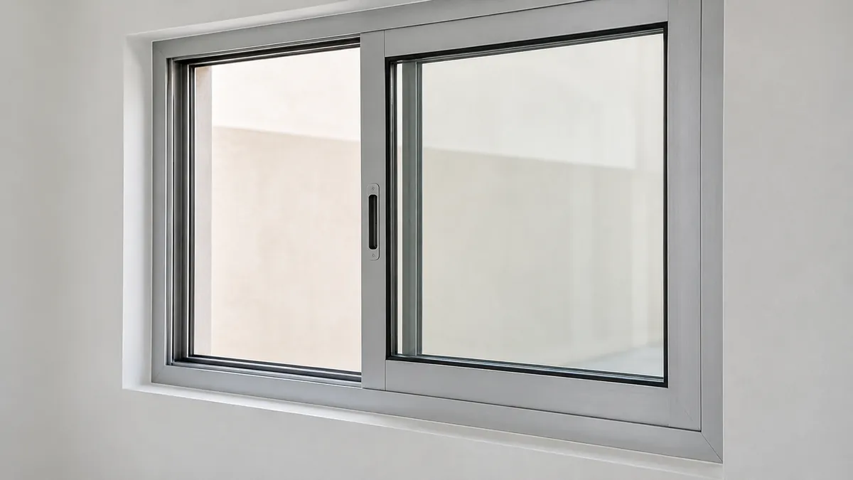 Anodised silver aluminium sliding window
