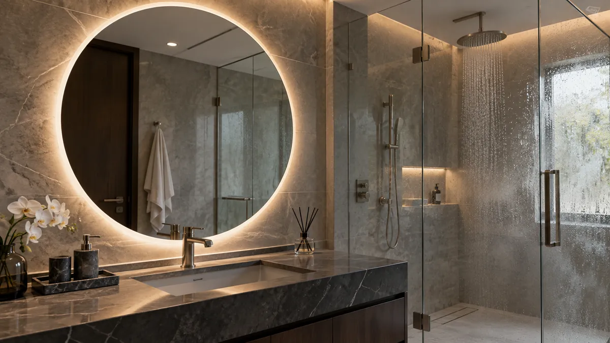 Backlit mirror in a guest bathroom
