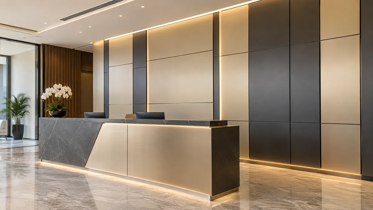 Interior feature cladding to a reception wall