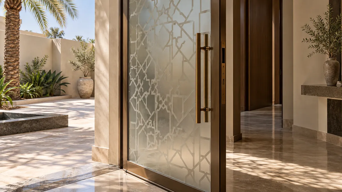 Banded sandblast pattern on an office partition